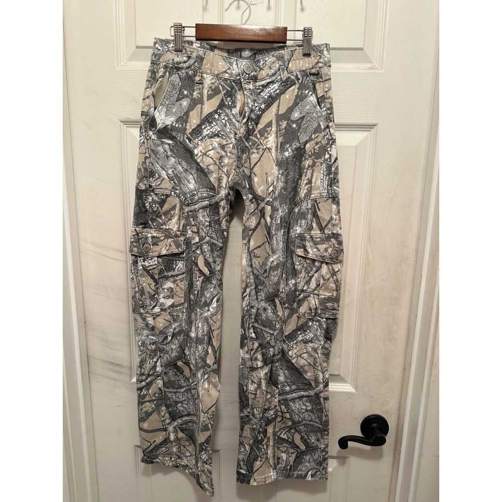 Real Tree Camo Cargo Pants Grey Tan Woodland Camouflage Straight Leg Size 7/8
